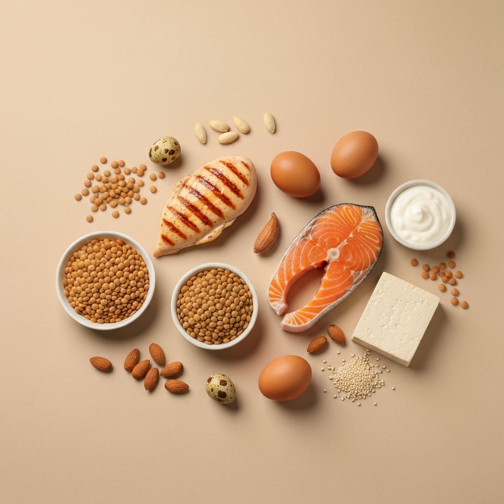 Natural protein-containing foods arranged in balanced composition